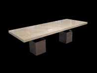 Столешница камень из двух частей с механизмом смыкания. Основание полированная нержавеющая сталь.